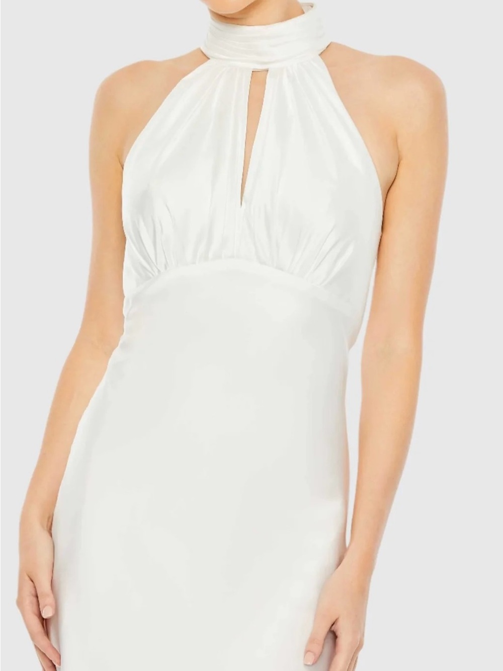 Mac Duggal 49520 White Satin Keyhole Halter Empire Waist Gown NWT Size 18 - Picture 6 of 8